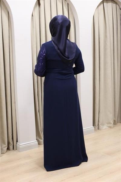 CNR5046 KOD PAYET GARNİLİ ELBİSE LACİVERT