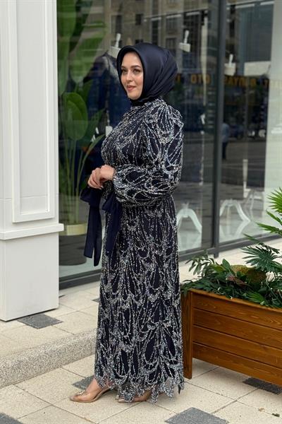 HEN5001 CODE STONE PRINTED EVENING DRESS