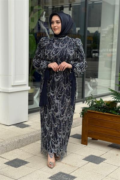 HEN5001 CODE STONE PRINTED EVENING DRESS