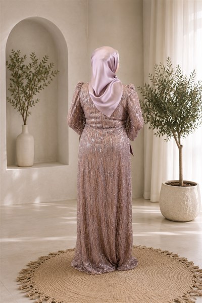 İŞLEMELİ KUMAŞ ABİYE ELBİSE STR2566-1 KOD