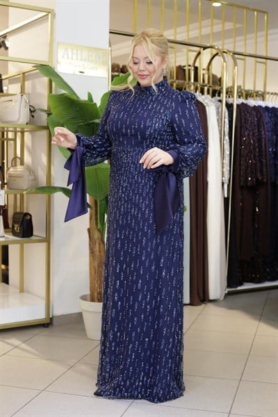 STR2566-3 CODED EMBROIDERED FABRIC EVENING DRESS