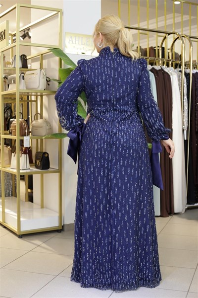 STR2566-3 CODED EMBROIDERED FABRIC EVENING DRESS