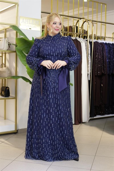 STR2566-3 CODED EMBROIDERED FABRIC EVENING DRESS