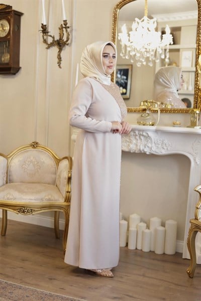 KOLU TAŞLI ŞERİT ELBİSE 3345 KOD