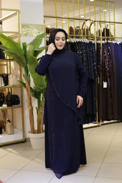 ÖNÜ TAŞLI ŞİFON ELBİSE 2660 KOD