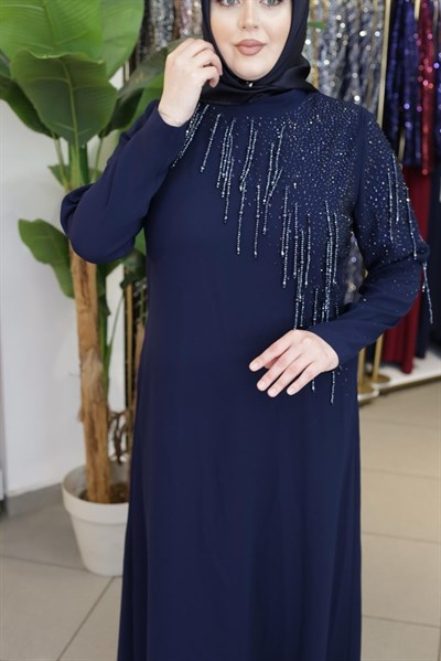 PREMİUM TAŞ İŞLEMELİ PÜSKÜL DETAYLI ELBİSE 3578 KOD