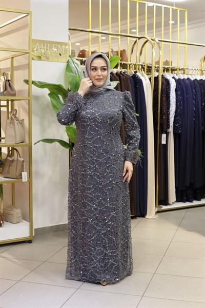 PUL DESENLİ ABİYE ELBİSE 754 KOD