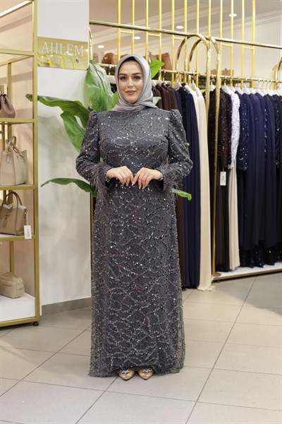 PUL DESENLİ ABİYE ELBİSE 754 KOD