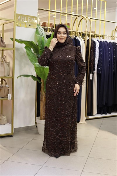 PUL DESENLİ ABİYE ELBİSE 754 KOD