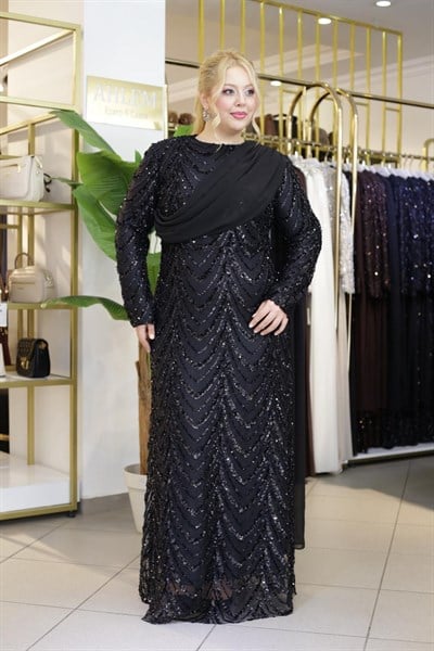 PULLU DRAPE DETAYLI ELBİSE 6002 KOD