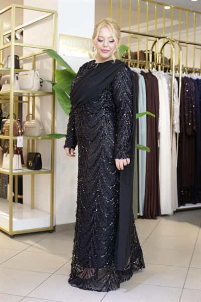 PULLU DRAPE DETAYLI ELBİSE 6002 KOD