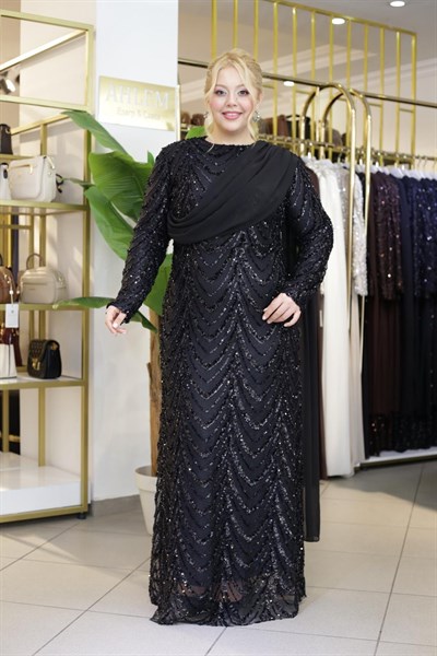 PULLU DRAPE DETAYLI ELBİSE 6002 KOD