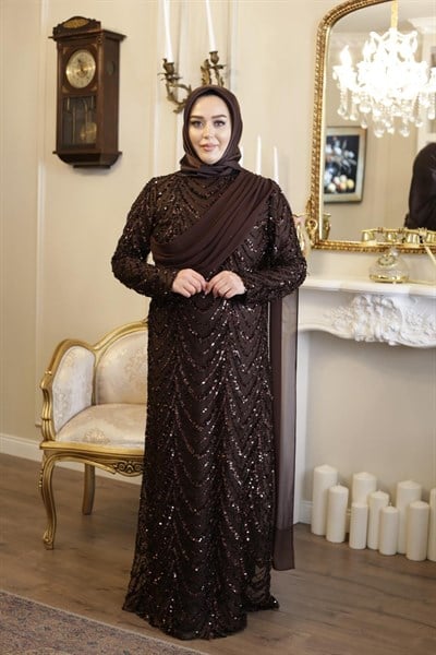 6002 KOD PULLU DRAPE DETAYLI ELBİSE