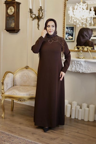 SALKIM TAŞLI KREP ELBİSE 3514 KOD