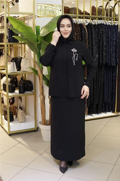 SAWOROSKİ ÇİÇEK TAŞLI KISA GÖMLEK 1176 KOD