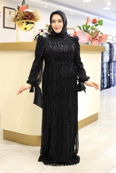 STR2566-1 CODED EMBROIDERED FABRIC EVENING DRESS