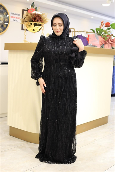 STR2566-1 CODED EMBROIDERED FABRIC EVENING DRESS