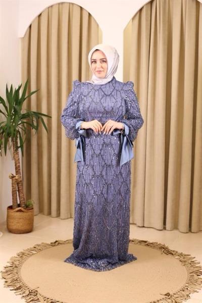 STR2566-2 CODED EMBROIDERED FABRIC EVENING DRESS