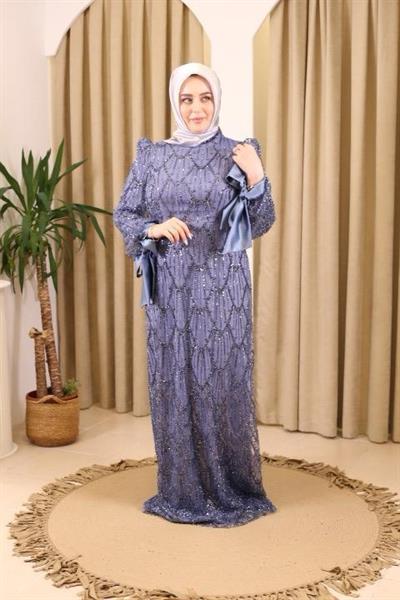 STR2566-2 CODED EMBROIDERED FABRIC EVENING DRESS