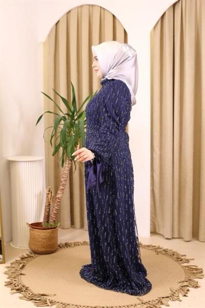 STR2566-3 CODED EMBROIDERED FABRIC EVENING DRESS