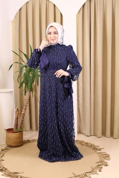 STR2566-3 CODED EMBROIDERED FABRIC EVENING DRESS