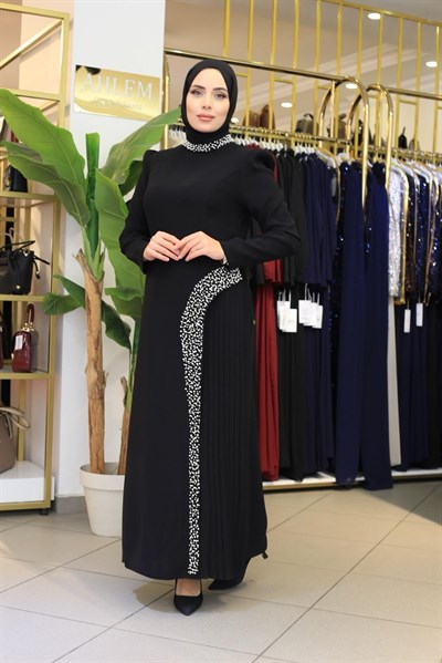 T1262 KOD İNCİLİ PİLİSELİ ELBİSE