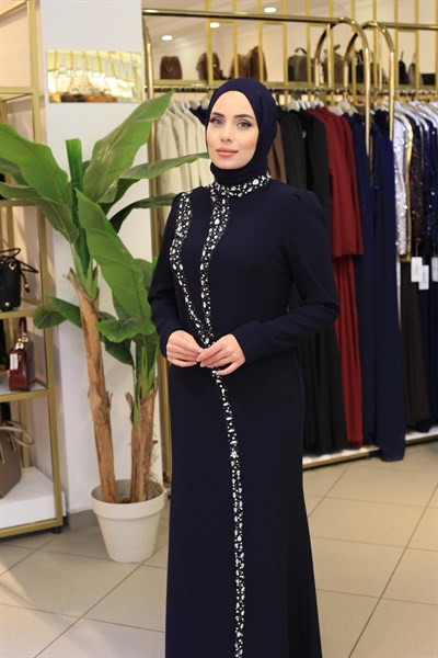 T1263 KOD TAŞ İŞLEMELİ ELBİSE