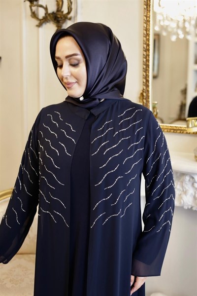 TAŞ BASKILI ŞİFON ABAYA TAKIM 7129 KOD