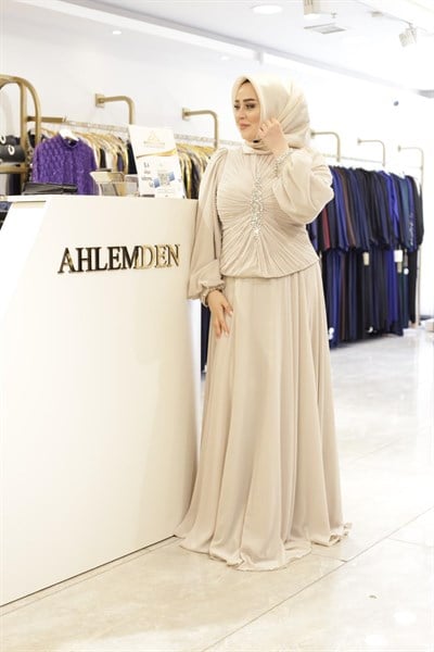 TAŞ DETAYLI DRAPELİ ABİYE ELBİSE 0068 KOD