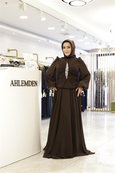 TAŞ DETAYLI DRAPELİ ABİYE ELBİSE 0068 KOD