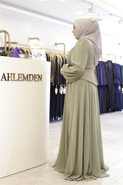 TAŞ DETAYLI DRAPELİ ABİYE ELBİSE 0068 KOD