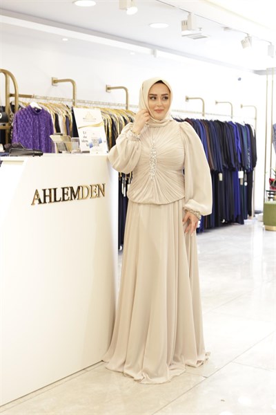 TAŞ DETAYLI DRAPELİ ABİYE ELBİSE 0068 KOD