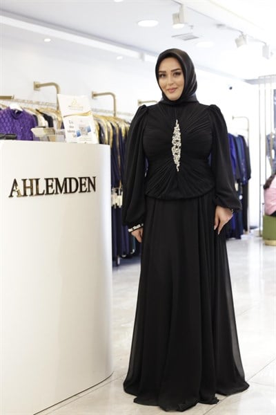 TAŞ DETAYLI DRAPELİ ABİYE ELBİSE 0068 KOD