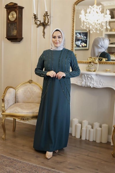 3410 KOD TAŞ İŞLEMELİ ESTEL ELBİSE