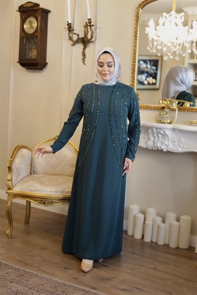 3410 KOD TAŞ İŞLEMELİ ESTEL ELBİSE