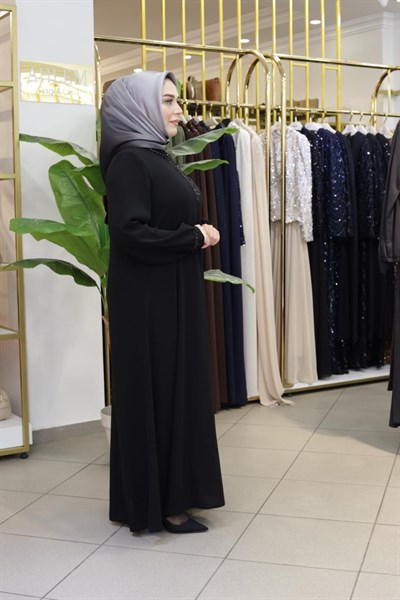 TAŞLI YAKA MANŞETLİ ELBİSE 4252 KOD