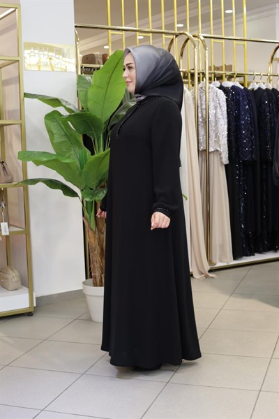 TAŞLI YAKA MANŞETLİ ELBİSE 4252 KOD
