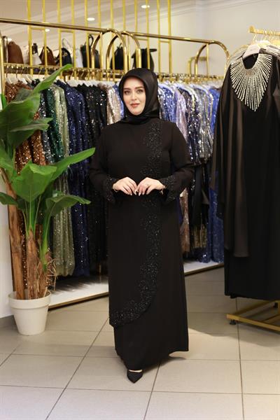 TASV5124 كود فستان حجري مطرز من الأمام مزدوج