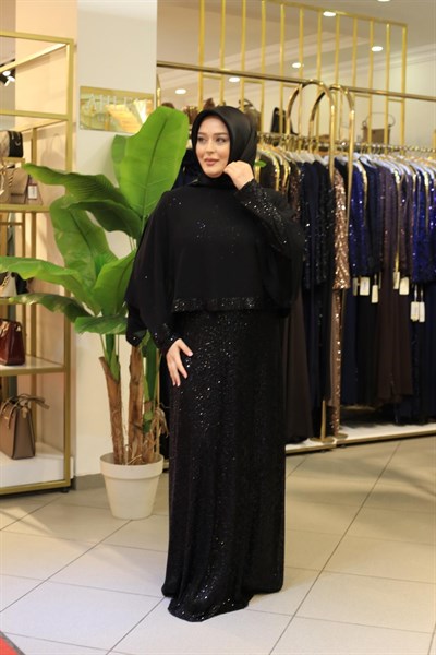 TS6120 KOD PAYET DETAYLI ŞİFON ELBİSE