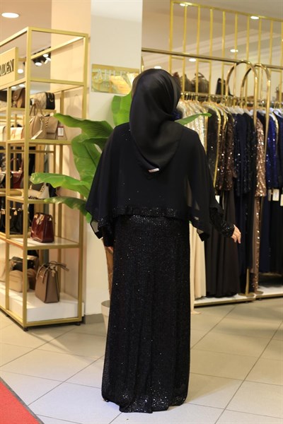 TS6120 KOD PAYET DETAYLI ŞİFON ELBİSE