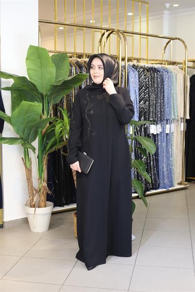 zrny5510 كود الأورجانزا عباية مفصلة بالورود من زيرني 5510