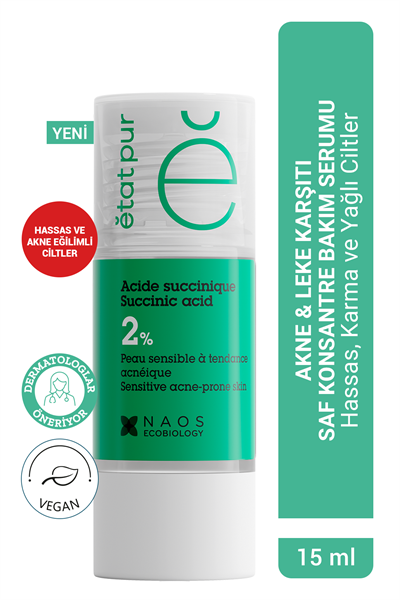 Pure Active Succinic Acid %2 Hassas, Akneli Ciltler Konsantre Bakım Serumu 15ML