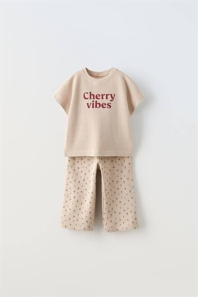 Kiraz Sloganlı/Baskılı Alt-Üst Takım