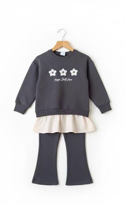 Kız Çocuk Nakışlı Geniş Paça Alt-Üst Takım