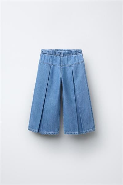 Likralı Geniş Paça Denim Pantolon