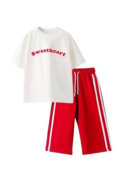 Yazılı T-Shirt Şeritli Pantolon Alt-Üst Takım