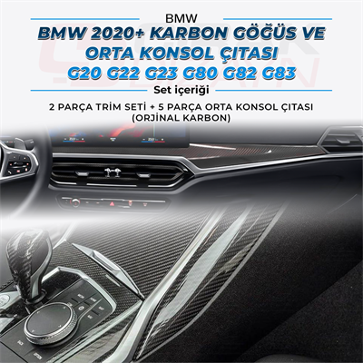BMW 2020+ Uyumlu Göğüs ve Orta Konsol Karbon Çıtası | G20 G22 G23 G80 G82 G83