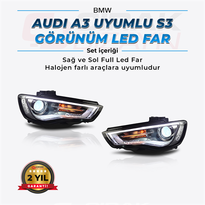 Audi A3 Uyumlu S3 Dizayn Led Far