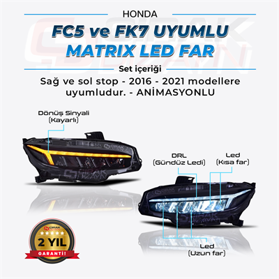 Honda Civic FC5 ve FK7 Uyumlu Matrix Far