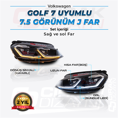 Golf 7 Uyumlu 7.5 Dizayn J Led Far